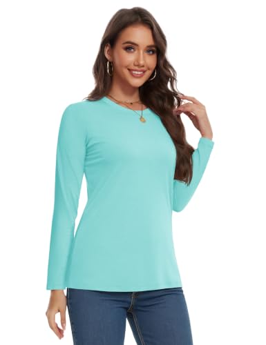 Image of YUCOLEN Long Sleeve Shirts for Women Cotton Crew Neck Casual Tops Fall