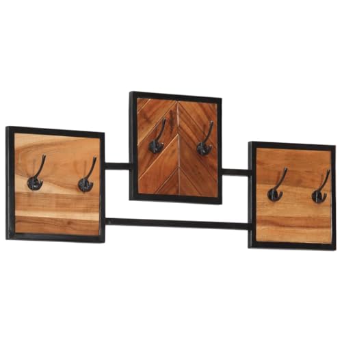 NQJIBUE Perchero de pared de 90 x 1 x 35 cm, madera maciza de acacia y hierro, para decoración, abrigos y sombreros
