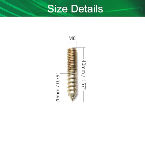 Image of 10Pcs Carbon Steel Double Headed Hanger Bolts 1.57 inch Length Self-Tapping Screw for Furniture Installation M8x40 Bronze