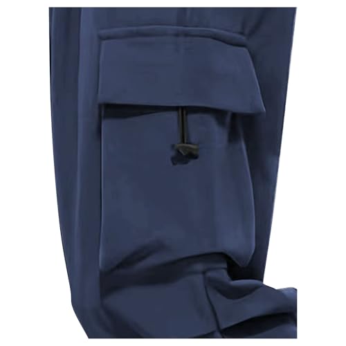 Pockets Cargo Pants for Men Solid Color Drawstring Long Workwear Pants Elastic Waistband Trousers Multi Pocket4