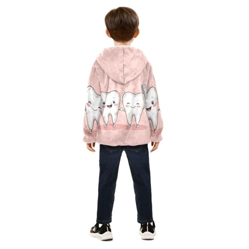 Cute Tooth and Toothbrush Girls Fleece Jacket Girls Fall Jacket Girls Zip Up Hoodie Girls Sherpa Jacket 2-10T4