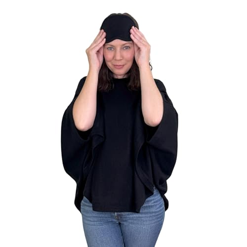 Jet&Bo 100% Pure Cashmere Poncho & Eye Mask Cashmere Travel Set Black in Gift Box