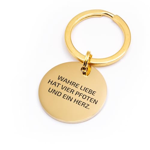FELLSOCKE Personalisierte Hundemarke aus Edelstahl - 25mm | 30mm | 35mm, Individuell gravierbar, Robuste Tiermarke, Dogtag Anhänger Hunde, Pferde, Katzen & Welpen (Goldfarben, 25 mm)