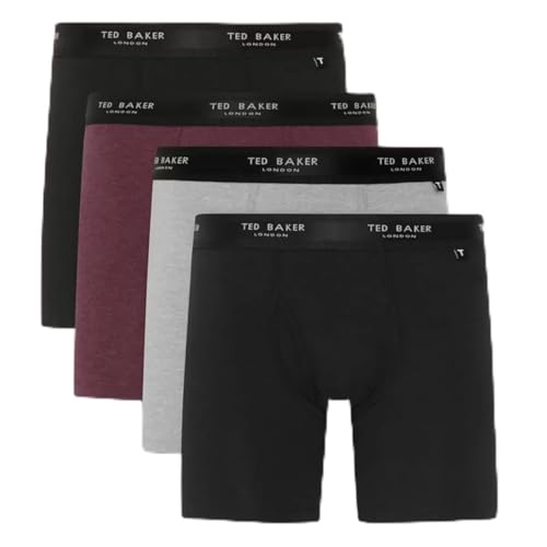Ted Baker Lot de 4 boxers en coton stretch noir mélangé (noir, rouge, gris) ou bleu marine (noir, bleu marine, bleu) Tailles M, L et XL, Mélange noir...