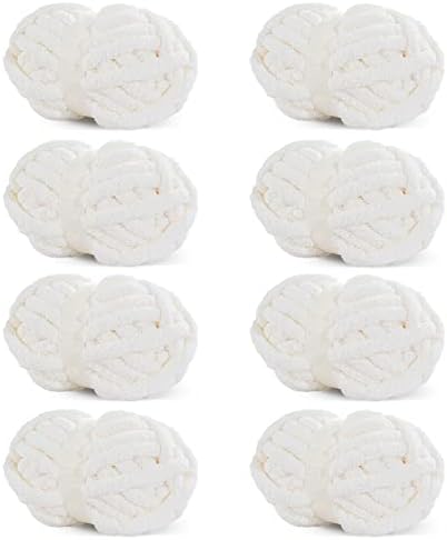 HOMBYS White Chunky Chenille Yarn for Crocheting, Bulky Thick Fluffy Yarn for Knitting,Super Bulky Chunky Yarn for Hand Knitting Blanket, Soft Plush Yarn, 8 Jumbo Pack (27 yds,8 oz Each Skein)