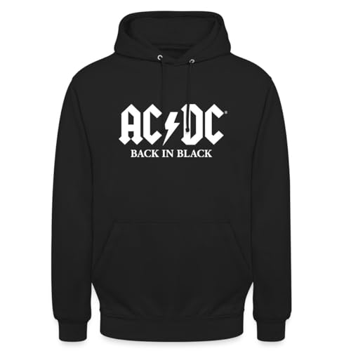 Spreadshirt AC/DC Back In Black Album White Logo Unisex Hoodie, M, black