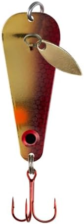 Northland Tackle Ice Fishing Thumper Spoon, Stamped Brass Flutter Spoon Ice Fishing Lure for Walleye, Crappie, & More, 10 Colors, Super-Glo Red Gold, 1/8 Oz