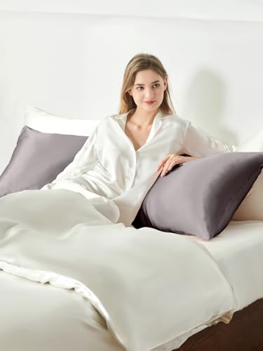 Image of THXSILK Set of 2 100% Mulberry Silk Pillowcase for Hair and Skin, Grade 6A+ Mulberry Silk Pillow Cases Ultra-Soft, Hypoallergenic Pillow Case Cover with Zipper (Body Size 20 inchx54 inch, Dark Gray)