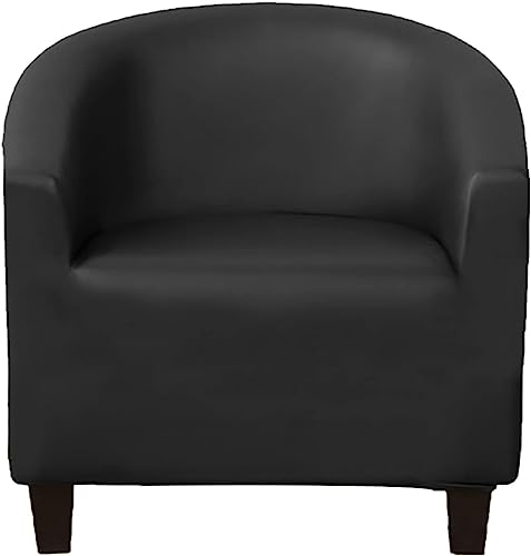 HJYXXSR Funda Impermeable para sillón de bañera (1 Pieza), de Piel sintética, elástica, Suave, con Base elástica, para sofá Redondo, Protector de Muebles para cafetería (Color: Negro)