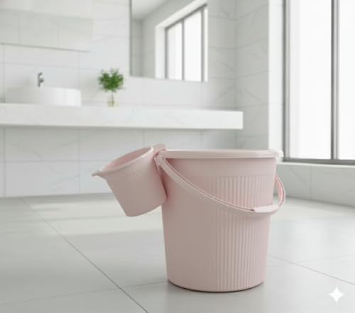 MODWARE Plastic Bucket Set with Mug, 25L Bucket with 1.5L Mug, Polypropylene, Round Shape, (Pink, 25 L)