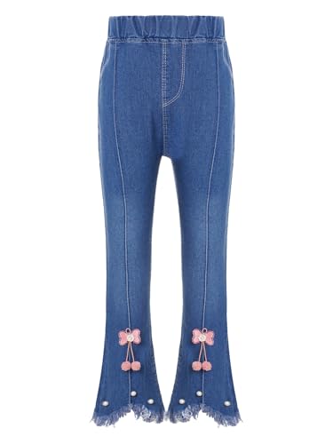 Linjinx Kids Girls Flare Jeans Bell Bottoms Raw Hem Elastic Waist Wide Leg Denim Pants Casual Baggy Denim Trousers