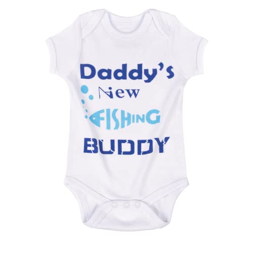 Image of BKD Daddys New Fishing Buddy Baby Must Haves Items for Newborn Infant Baby Boys Girls Outfit Bodysuit (NF-White-B, 0-3 Months), Daddys New Fishing Buddy Creepers