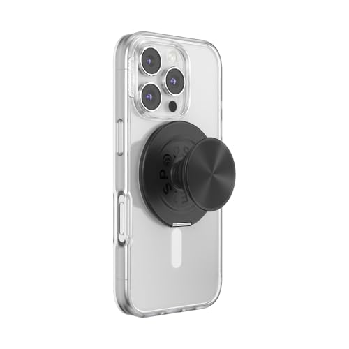 Image of PopSockets Kick-Out Grip for MagSafe, Adjustable Kickstand for Portrait or Landscape, Magnetic Stand, Black - Alum Radial Black