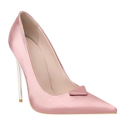 High Heels Women Closed Pointed Toe Stiletto Pumps Slip On Party Club Wedding Prom Office Shoes 12cm,Pink-39