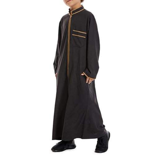 Boys Muslim Outfits Embroidered 𝐑obe Long Sleeve Ramadan Dubai Arabic Islamic Thobe Teen Kids Boys Islamic Kaftan Thobe