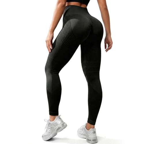 Anti Cellulite Compression 3D Leggings Women Butt Lifting Tummy Control with Resistance Bands Black (L)