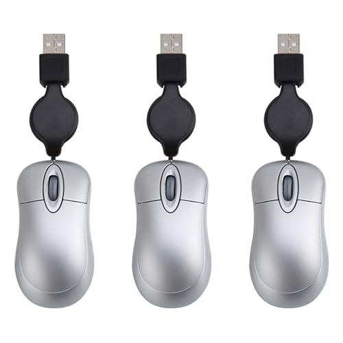 Mocturnity 3X RatóN con Cable RetráCtil RatóN PequeñO y PequeñO 1600 dpi Ratones ÓPticos de Viaje Compactos para 98 2000 XP Vista Ve (Plateado)