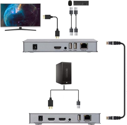 Image of 200 Meter KVM-3D HDMI-Extender Cat6 KVM Over TCP /IP HDMI-Extension Cable Ultra Clarity 2.0 with Ethernet Up to 200M Support 3D Full HD 1080P (1-Pair) with RX & TX (4K 200M-HDMI KVM-Extender)