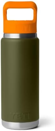 YETI Rambler 26 oz Bottle, Vacuum Insulated, Stainless Steel with Color Matching Straw Cap, Olive/King Crab Orange - 4