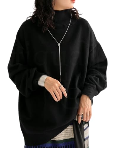 [antiqua] [アンティカ] マシュマロタッチ ニット レディース トップス 長袖 無地 NA-00411 F ハイネック 04 ブラックのサムネイル