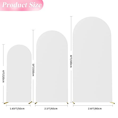 Image of Wokceer Set of 3 Wedding Arch Cover Spandex Fitted Wedding Arch Stand Covers for Round Top Chiara Arch Backdrop Stands Cover for Birthday Party Ceremony Banquet Decoration 4ft,5ft,6ft White