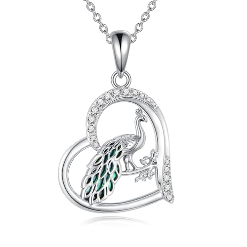 Bijoux paon argent 925 anti-allergie : le collier cœur en nacre pure