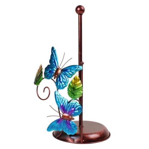Soporte para toallas de papel de hierro independiente con acento artístico de mariposa