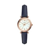 Fossil Women's Carlie Mini Quartz Stainless Steel and Leather Three-Hand Watch, Blue Leather/Rose Gold/MOP, Model ES4502