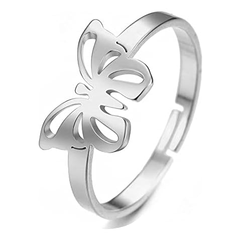 Stainless Steel Butterfly Ring Adjustable Geometric Hollow Butterfly Open Rings for Women Men Butterfly Finger Ring Jewelry Gift, Rhinestone Cover