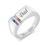 BAUMA AUTO Personalized Birthstone Ring for Dad Customized Mens Engraving Family Ring 925 Sterling S