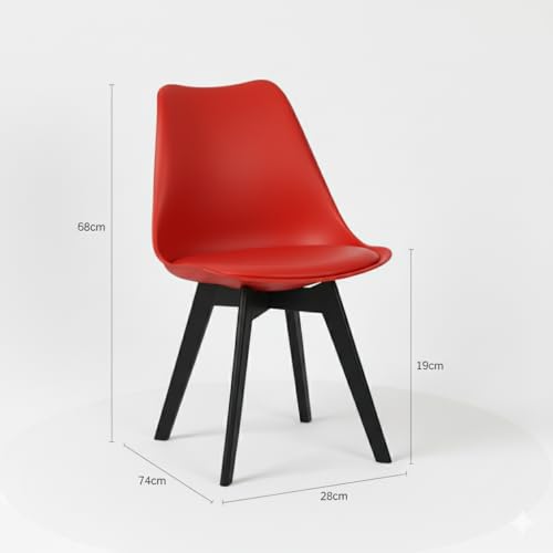 Image of Modern Bar Stool Chair with Black Legs, Red Seat, Contemporary Design, Curved Back Support
