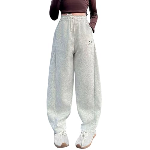 Teen Girls Stylish Wide Leg Sweatpants Elastic High Waist Solid Color Atheletic Pants Casual Loose Comfy Soft Trouser