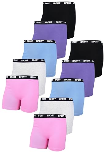 TupTam Mädchen Boxershorts aus Baumwolle – 10er Pack – Bequeme Unterwäsche für Schule, Sport und Alltag, Farbe: Rosa Lila Blau Schwarz Grau, Größe: 152-158