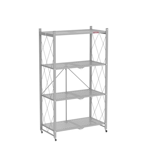 Image of DEANIC 4 Tier Foldable Storage Shelves with Wheels, Large Capacity Shelving Unit, Freestanding Metal Wire Shelf Rack, No Assembly Organizer Rack for Garage Kitchen, Basement, Pantry(Grey)