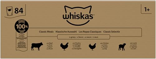 WHISKAS Adult 1+ Katzenfutter nass - ab 1 Jahr - 84x85g Portionsbeutel - Klassische Auswahl in Sauce - Katzen Nassfutter - Großpackung WHISKAS Adult 1+ Katzenfutter nass - ab 1 Jahr - 84x85g Portionsbeutel - Klassische Auswahl in Sauce - Katzen Nassfutter - Großpackung