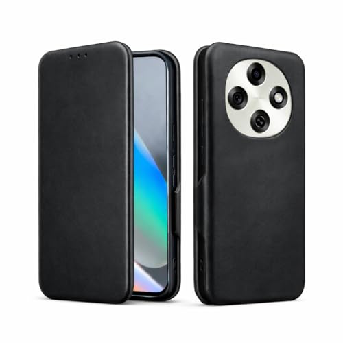 Image of Vegan Leather Wallet Case for Oppo F31 Pro 5G, Premium PU Flip Cover with Card Slot, Magnetic Closure, Kickstand, Slim Durable Design, Privacy Protection - Black