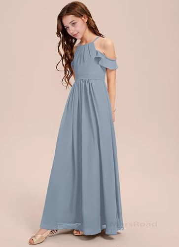Junior Bridesmaid Dresses for Girls Halter Ruffles Chiffon Off-Shoulder Flower Girl Dresses for Wedding2
