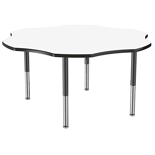 Image of FDP Dry-Erase Mobile Flower Activity School and Office Table (60 inch), Super Legs w / Glides and Casters for Collaborative Spaces, Adjustable Height 19-30 inches - Whiteboard Top /Black Edge