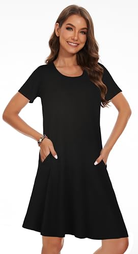 Image of Summer Dresses for Women Casual Tshirt Short Sleeve Floral Sundress Beach Cover Ups with Pockets 2026