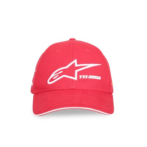Image of TVS Racing x Alpinestars Cap � 100% Cotton Twill, Breathable & Skin-Friendly Fabric, 6-Panel Design, Adjustable Metal Buckle Closure, Flexible Peak for Sunshade, and Embroidered Branding