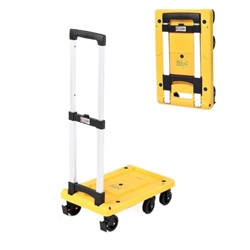 Carretilla Manual Plegable con Plataforma Plana y Ruedas giratorias de 360 Grados para Carga y Almacenamiento (Amarillo 92CM)