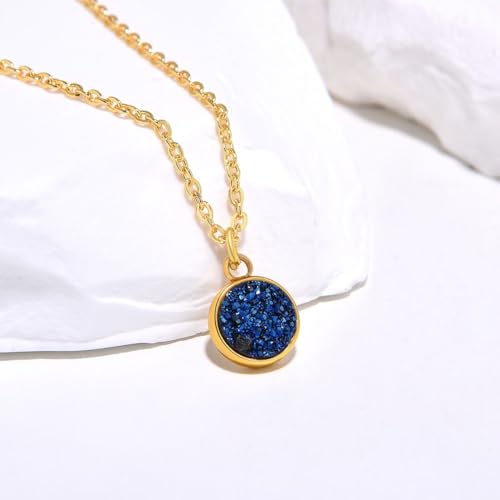 Adabele Natural Druzy Necklace Small Tiny Round Gemstone Pendant 18 inch Sparkly Agate Stone Crystal Women Jewelry Tarnish Resistant Stainless Steel/Gold Plated Chain4
