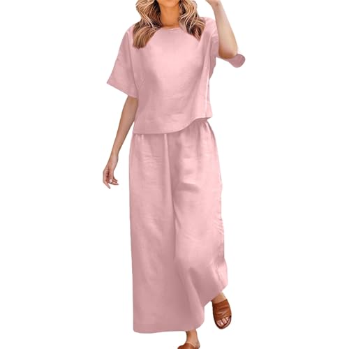 Ensemble d'été femme grand pantalon fluide et haut manches courtes coupe ample RD2