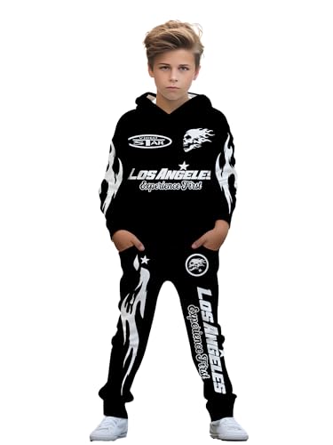 Image of boys' clothing sets, 2-Piece Hoodie & Pants Outfits for Boys Size 4-14 | Lightweight Non-Fleece Fall & Spring Clothing Sets