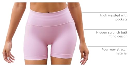 SUUKSESS Women XL Pink Hidden Scrunch Butt Lifting Workout Biker Shorts with Pockets 4 Seamless High Waisted Gym Shorts