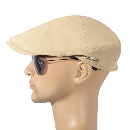 Image of ZLYC Men Cotton Flat Cap Summer Scally Ivy Gatsby Newsboy Beret Driver Cabbie Hunting Hat