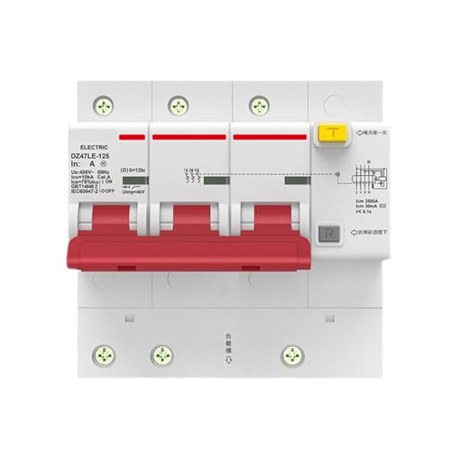 Disyuntor DZ47LE-125 contra fugas 80A trifásico evita sobrecargas térmicas