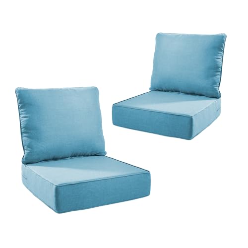 Image of Outdoor Cushion Set for Patio Furniture, UV Resistant, Water Resistant - 6 Inch Thick Foam Garden Cushions- 24x24 Inch Patio Seat Covers for Chair /Sofa /Couch | Light Blue | 2-Pack |