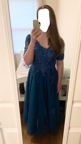 Miao Duo Women's Floral Lace Appliques 3/4 Sleeve Mother of The Bride Dresses Long V Neck Formal Dresses with Pockets YZTS0284