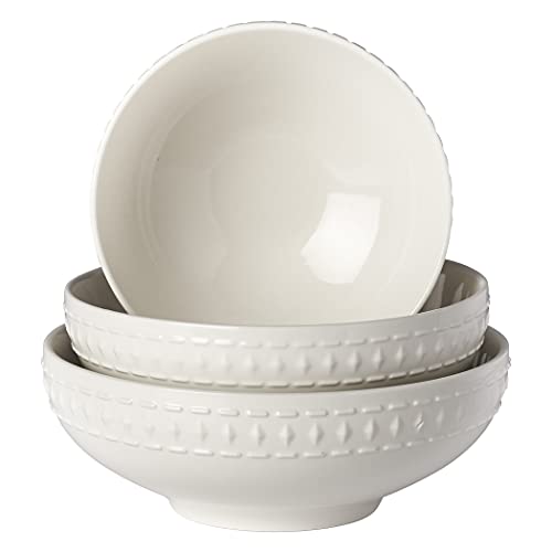 Tabletops Gallery Embossed Bone White Porcelain Round Dinnerware Collection- Chip Resistant Scratch Resistant, Bloom 3 Piece Serving Bowl Set #TOP3